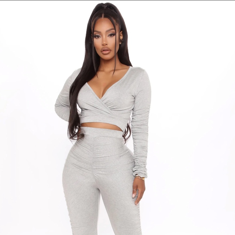 Fashion Nova Roushed Grey Set